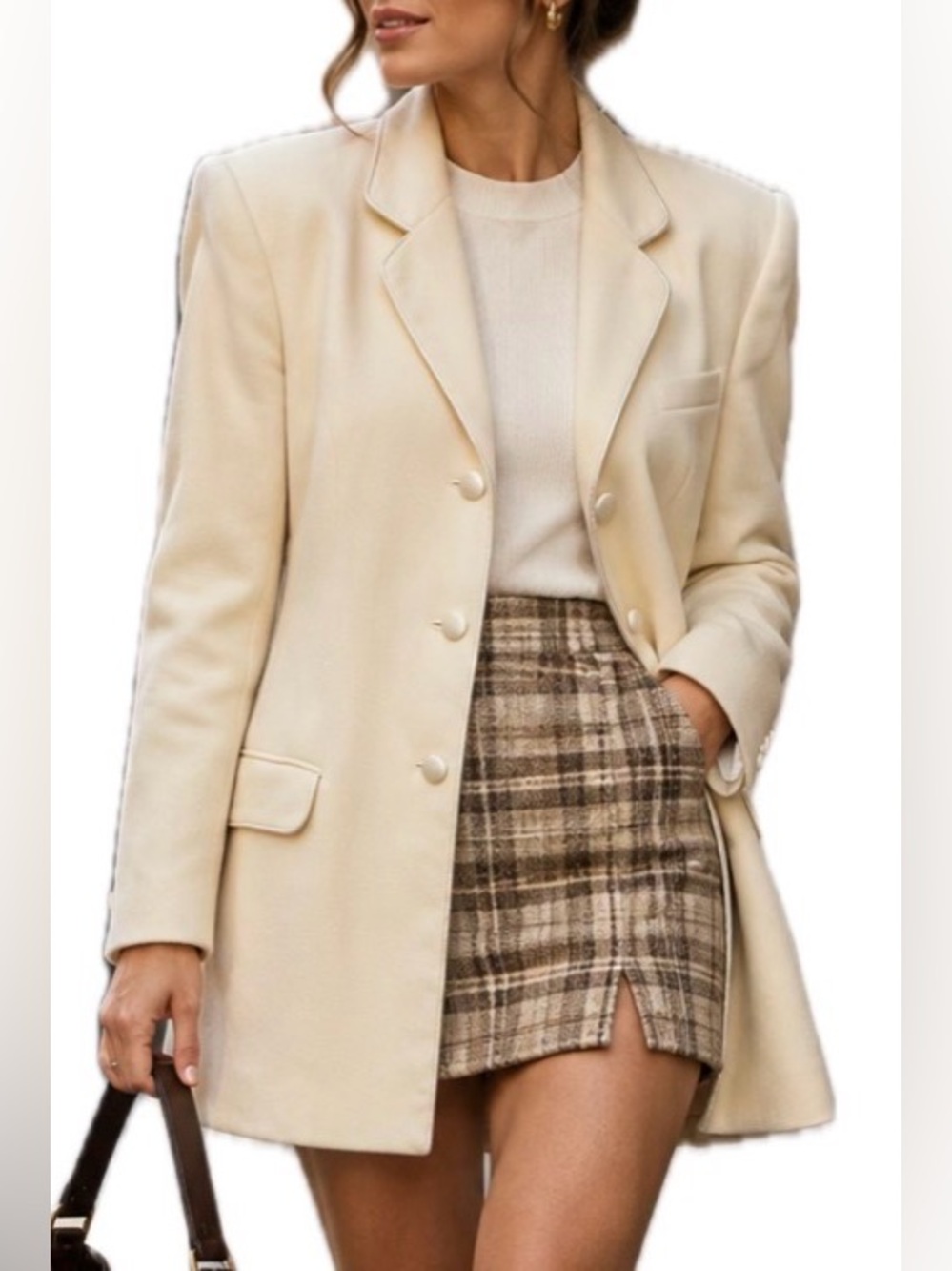 VTG 90s Valerie Stevens Ivory Wool Long Blazer. Women’s Size 10.